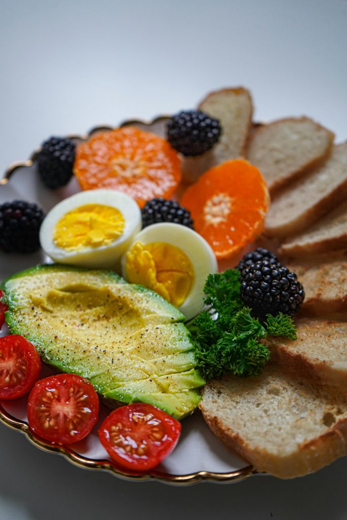 a plate with breakfast foods