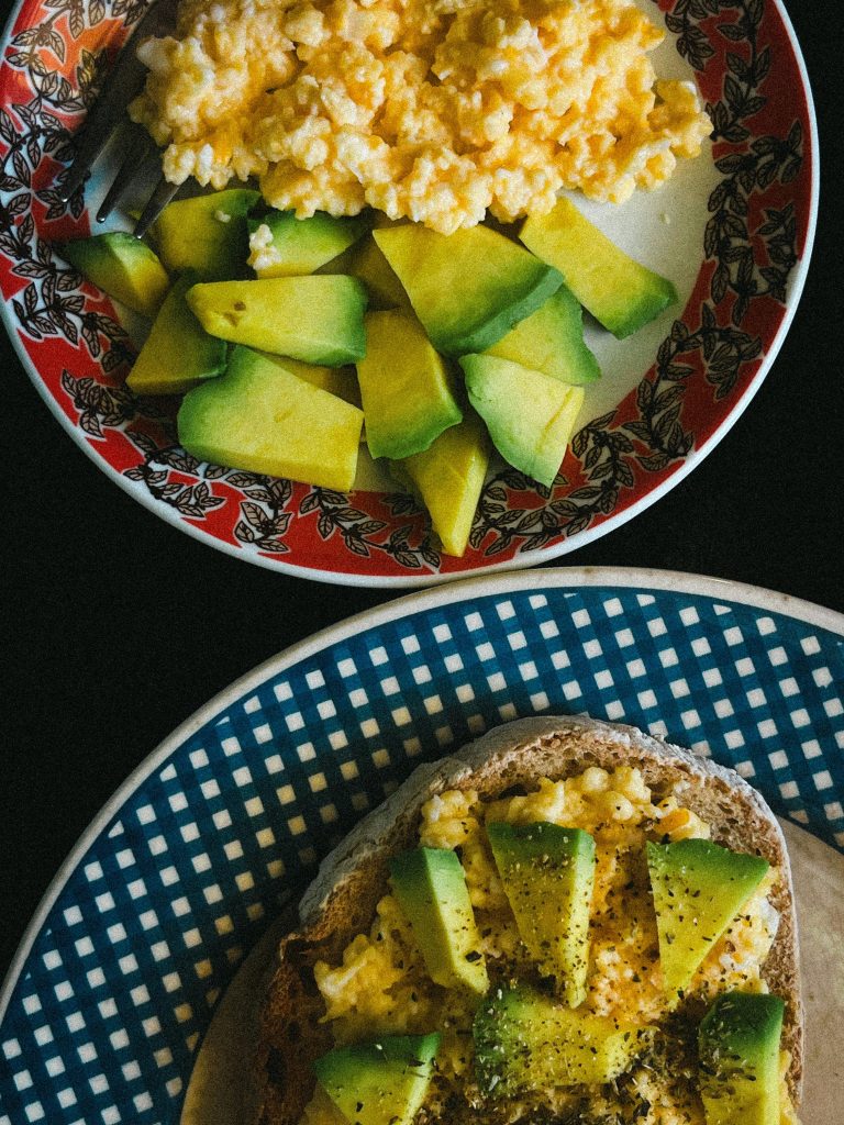 scrambled eggs and avocadoes