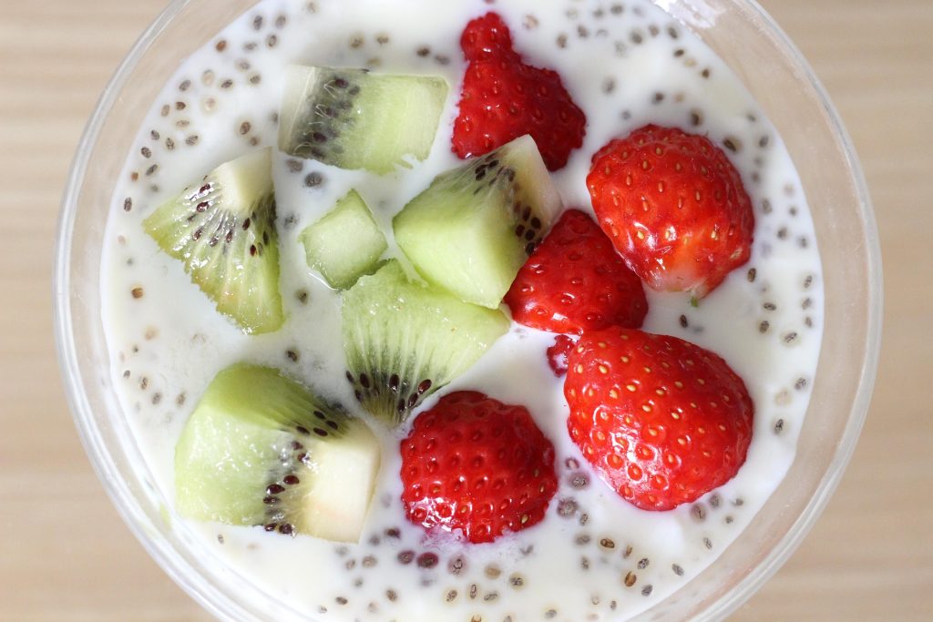 yogurt and fruits in a bowl